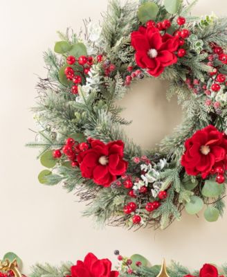 24" Christmas Magnolia Berry Wreath