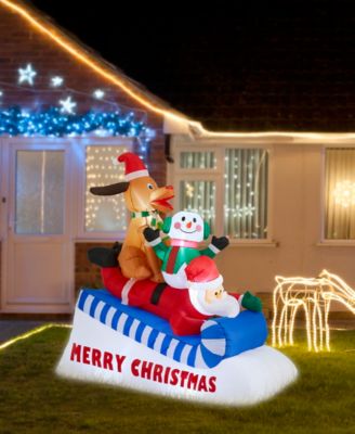 6" Lighted Inflatable Skiing Santa, Snowman and Dog D&eacute;cor