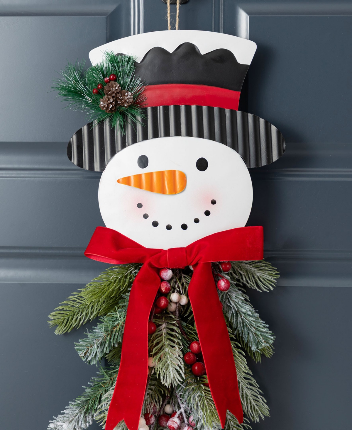 Glitzhome 25" Greenery Snowman Door Hanger In Multi