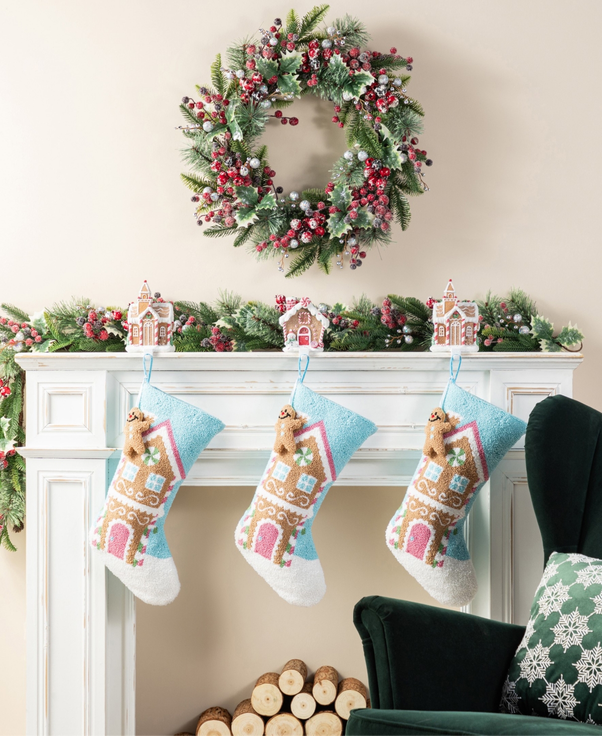 Glitzhome 21" Hooked Gingerbread House Stocking In Multi