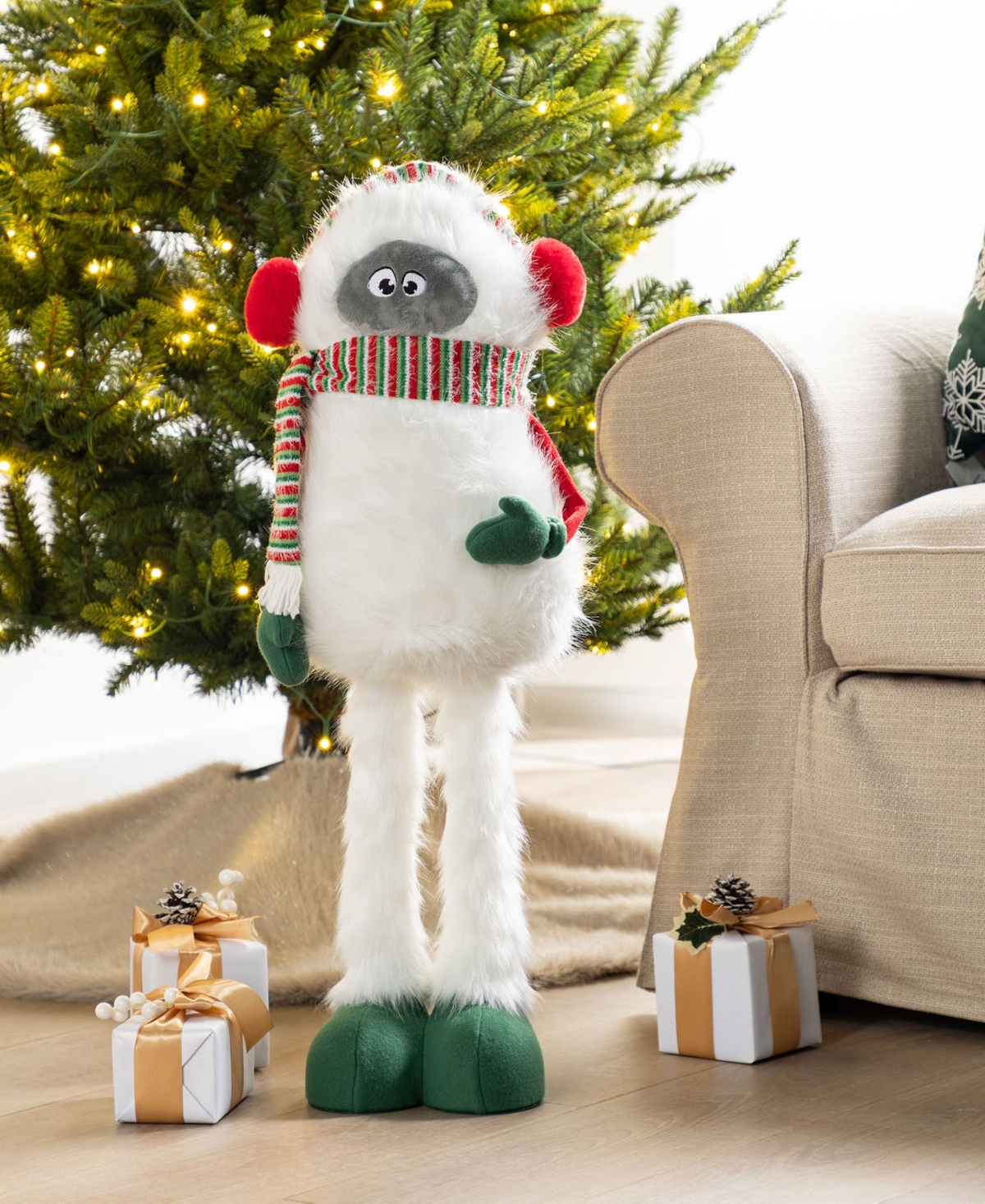 Glitzhome 29.25" Christmas Fabric Yeti With Telescoping Legs In Multi