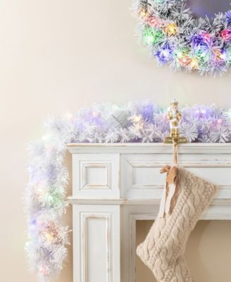 Pre-Lit Snow Flocked White Pine Christmas Garlands, Set of 2