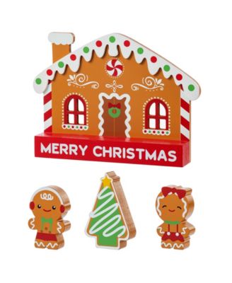 Wooden Christmas Gingerbread House Table D&eacute;cor, Set of 4