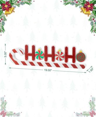 19" Christmas Wooden Epoxy HOHOHO Candy Cane Table D&eacute;cor