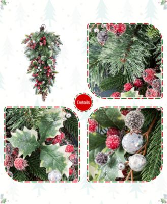 Christmas Pomegranate Berry and Holy Leaf Teardrops, Set of 2