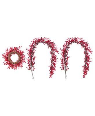 Christmas Red Berries Garland and Matched Wreaths, Set of 3