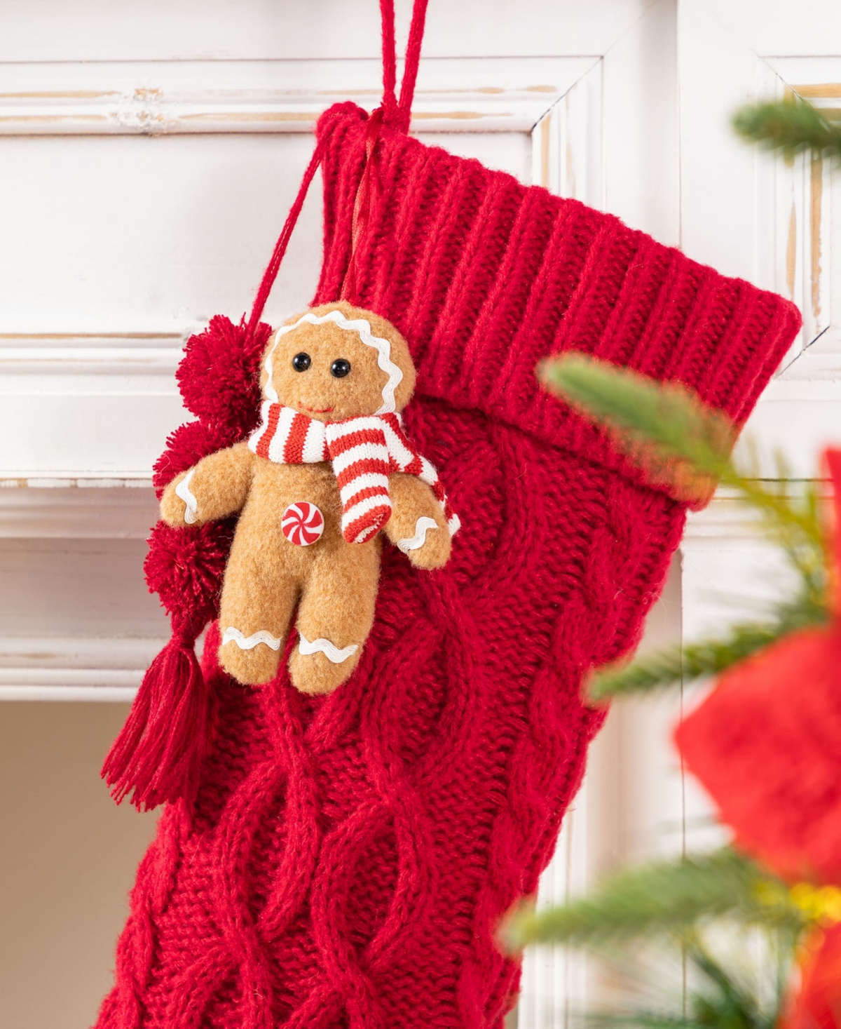 Glitzhome Knitted Christmas Stockings With Complimentary Gingerbread Man Ornament, Set Of 2 In Multi
