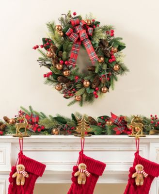 Christmas Bell Pinecone and Berry Bow Garlands, Set of 2