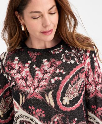 Women's Paisley Metallic-Threaded Jacquard Sweater, Macy's Exclusive