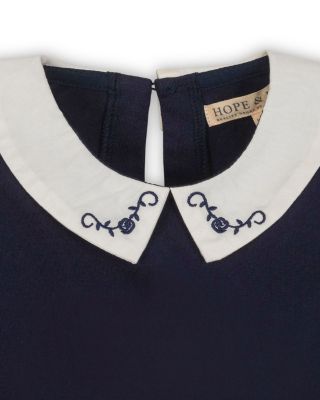 Little and Big Girls' Organic Long Sleeve Knit Top with Woven Collar