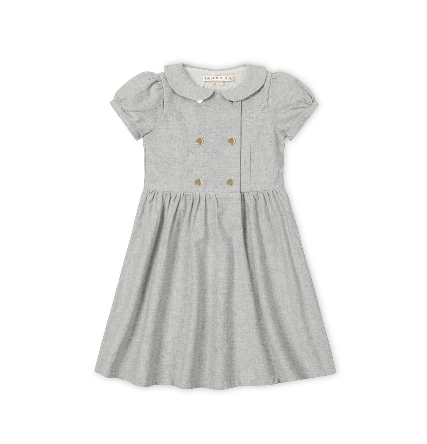 Платье Hope & Henry Organic Double Breasted Flannel Dress with Collar для девочек, цвет: Серый меланжевый — фото 1
