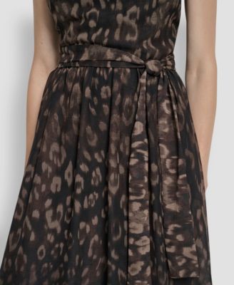 Women's Fit and Flare Sleeveless Crew Neck Midi Dress