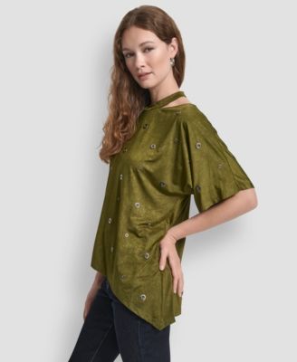 Women's Short Sleeve Grommet Detail Cutout Top