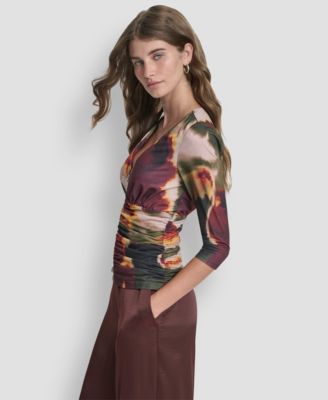 Women's 3/4-Sleeve Zip Front Top