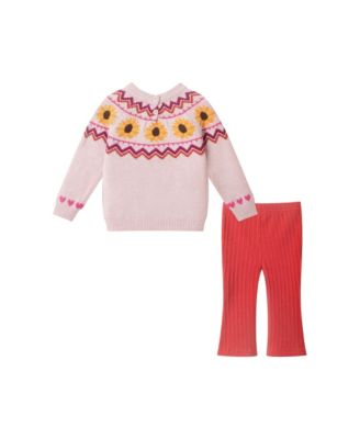 Infant Girls Oatmeal Sunflower Fair Isle Sweater w/Flare Legging Set