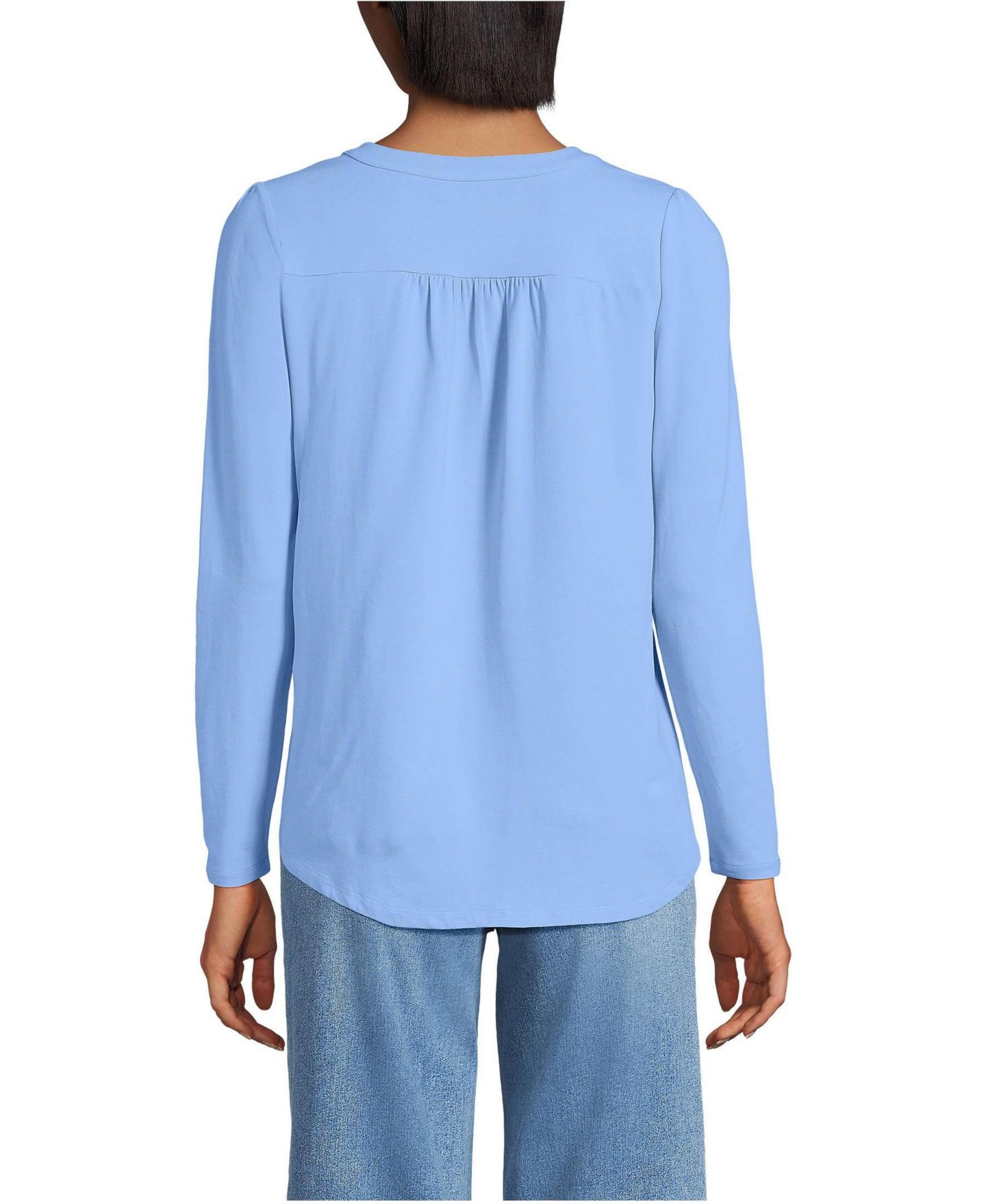 Женский топ Lands' End Long Sleeve Lightweight Jersey Notch Neck Tunic Top, цвет: Прозрачный синий небесно-голубой — фото 3