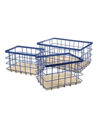 Evvie Vintage Farmhouse Handmade Wire Metal Nesting Storage Baskets with Wood Base, (Set of 3)