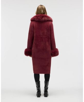 Women's Longline Elegant Coatigan with Detachable Fur Collar and Cuffs