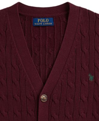 Big Boys Cable-Knit Cotton V-Neck Cardigan Sweater