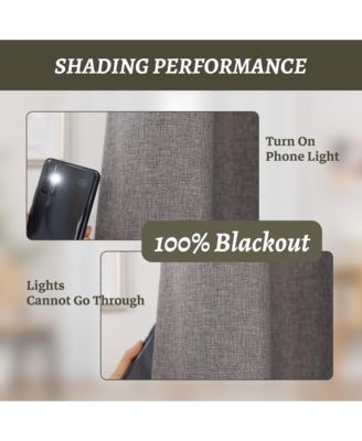 100% Blackout Linen Texture Curtains with Grommet Top, 2 Panels