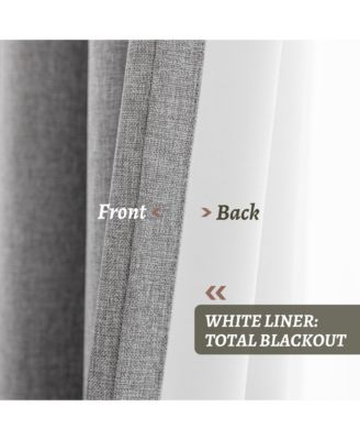 100% Blackout Linen Texture Curtains with Grommet Top, 2 Panels