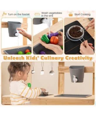 3-Piece Outdoor Kitchen Set Mud Kitchen with Separate BBQ Grill and Pizza Oven