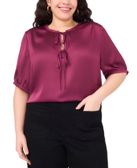 Женский топ Vince Camuto Plus Size Short Sleeve Tie Neck Top, цвет: Сливовый