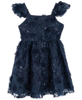 Big Girls 3D Floral Embroider Mesh Social Dress