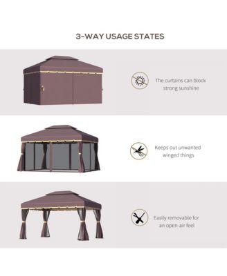 10' x 13' Gazebo, Aluminum, Mesh, 2 Tier Polyester Roof,