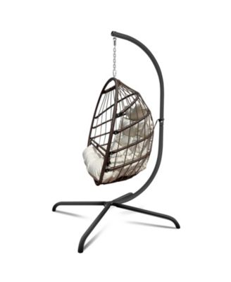 350lb Capacity Wicker Egg Hanging Chair with Stand Removable Guardrail and Cup Holder