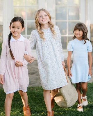 Little and Big Girls' Organic Long Sleeve Ruffle Neck Smocked Yoke Dress