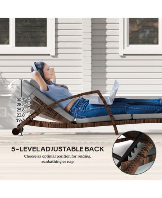 Wicker Outdoor Chaise Lounge Chair Set, 5 Adjustable Back,