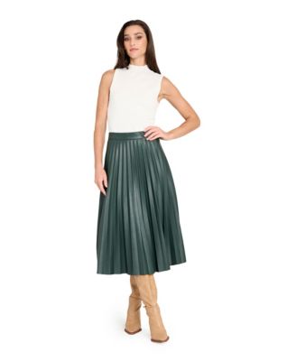 Women's Long Leather Pleated Skirt