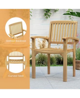Outdoor Patio Chair Teak Wood Armchair with Slatted Seat & Curved Seat