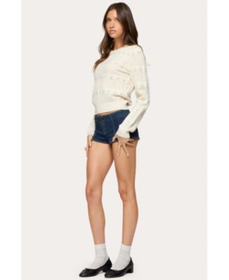 Womens Emerie Flower Textured Knit Sweater