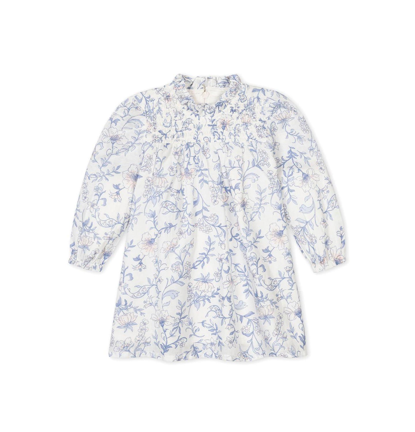 Платье Hope & Henry Organic Long Sleeve Ruffle Neck Smocked Yoke Dress для девочек-малышей, цвет: Зимний с принтом — фото 1