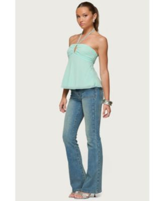 Women's Sequin Chiffon Keyhole Halter Top