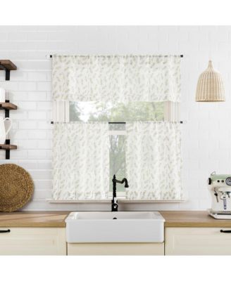 Hollis Floral Leaf Sheer Rod Pocket Kitchen Curtain Valance
