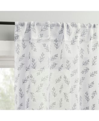 Hollis Floral Leaf Sheer Rod Pocket Kitchen Curtain Tier Pair