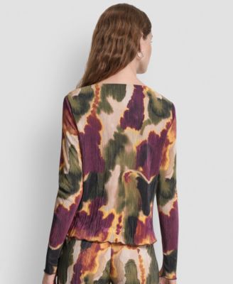 Women's Plisse Printed Long Sleeves Top