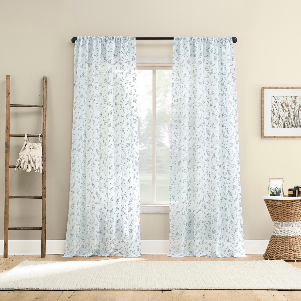 Briarwood Delicate Leaf Textured Sheer Rod Pocket Curtain Panel