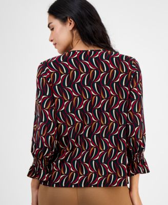 Women's Printed Keyhole-Neckline Top