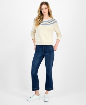 Women's Striped Yoke Crewneck Sweater 