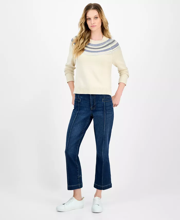 Nautica Women's Striped Yoke Crewneck Sweater - thumbnail 2