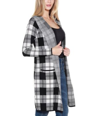 Women's Hooded Checkered Plaid Coatigan Sweater