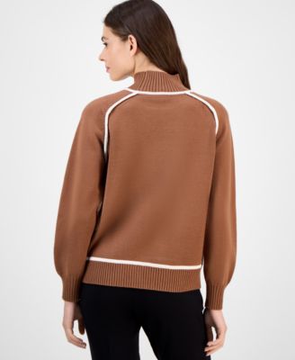Women's Mock-Neck Contrast-Piping Sweater 
