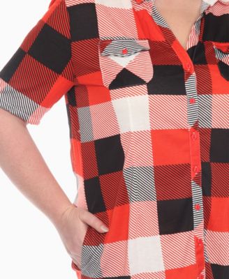 Plus Size Short Sleeve Plaid Button-Down Shirt Dress