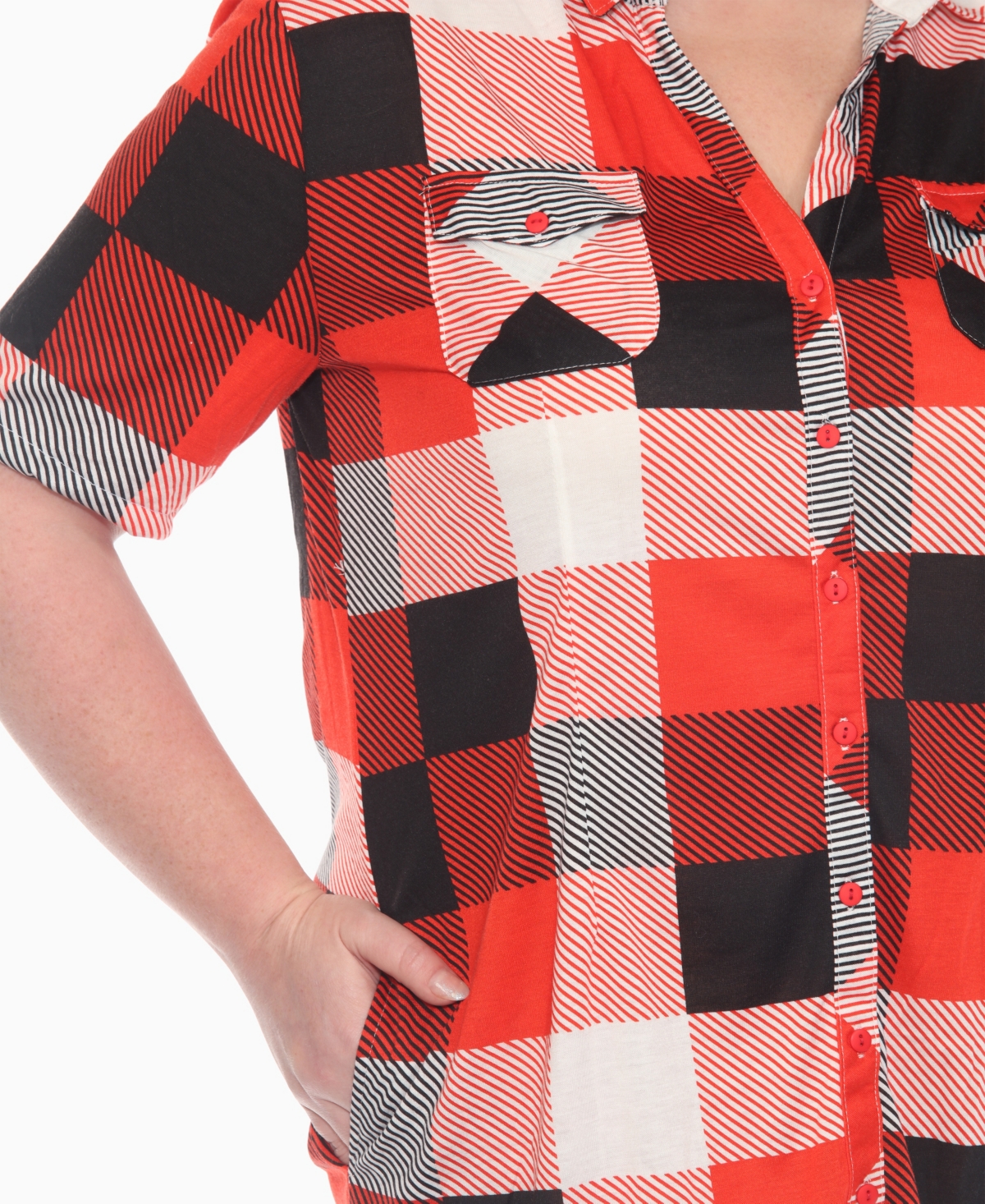 White Mark Plus Size Short Sleeve Plaid Button-down Shirt Dress In Multi