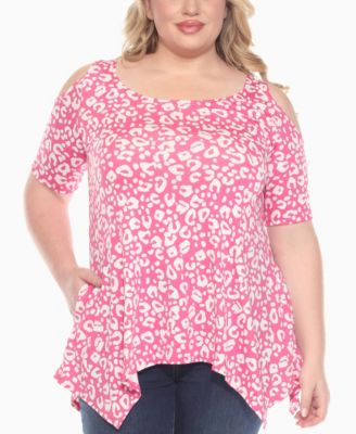 Plus Size Cold Shoulder Leopard Print Short Sleeve Knit Top
