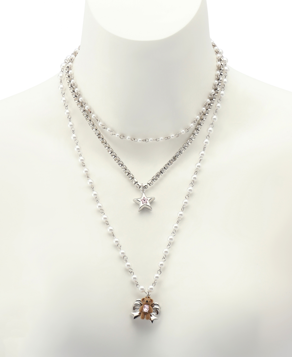 Betsey Johnson Faux Stone Teddy Bear Layered Necklace In Pink